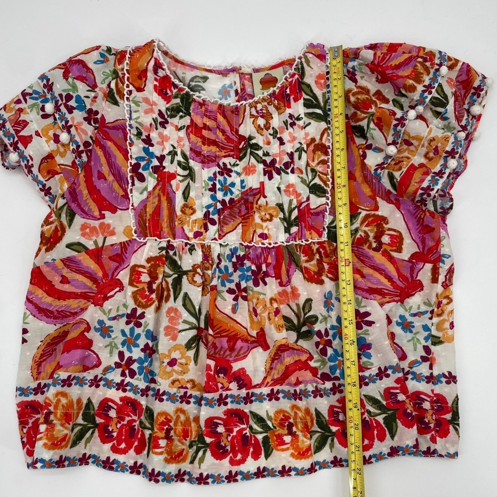 FARM Rio Multicolor Floral Puff-Sleeve Peasant Blouse with Banana Design - Picture 7 of 14